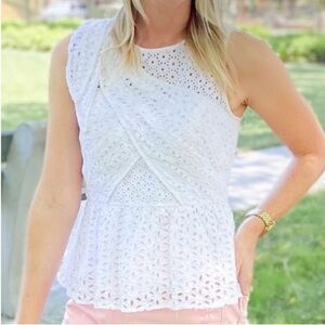 Lilly Pulitzer NWT White Diara Eyelet Peplum Top Sz 4